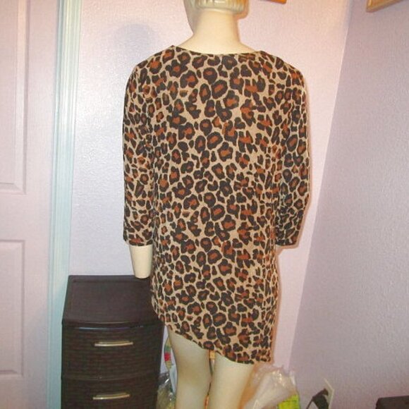 Y2K Vtg Embellished Tunic Top Size S Asymmetrical Leopard 3/4 Sleeve Jersey Knit - Picture 7 of 10